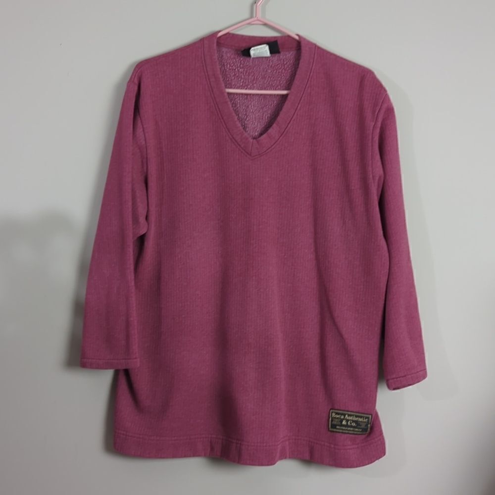 Vintage Boca ribbed fleece v-neck pink size small